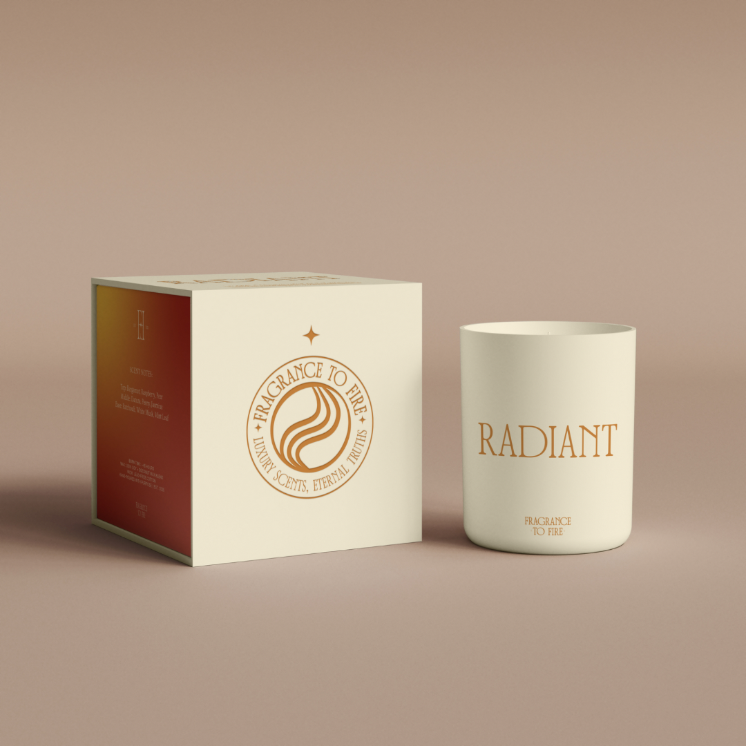 White Radiant soy candle with floral scent, uplifting home decor for a bright and clean atmosphere.