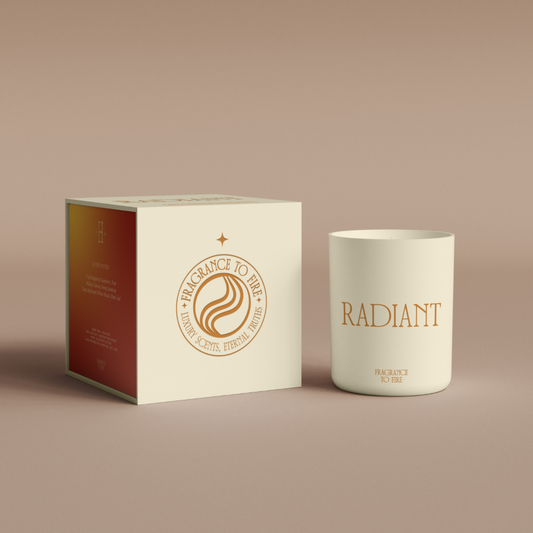 White Radiant soy candle with floral scent, uplifting home decor for a bright and clean atmosphere.